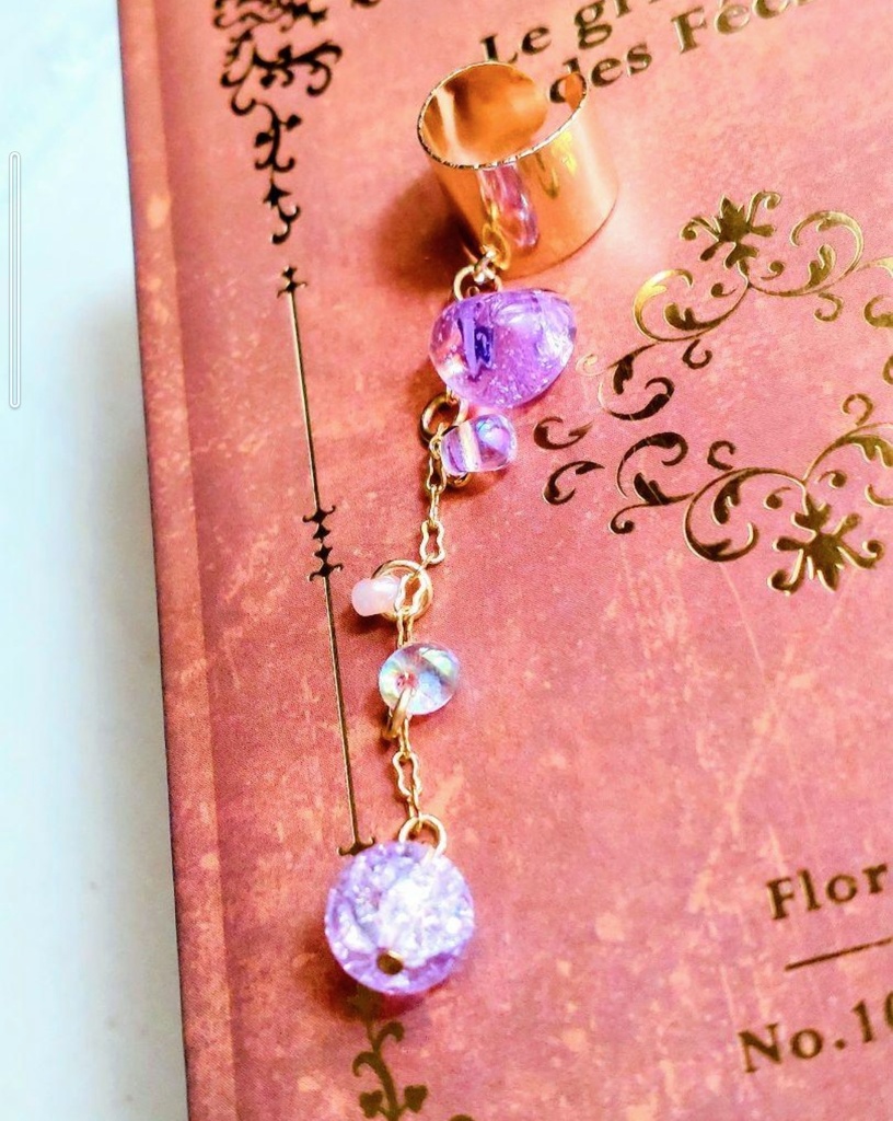 311職人ガラスとクラックガラス☆ハンドメイドイヤーカフ