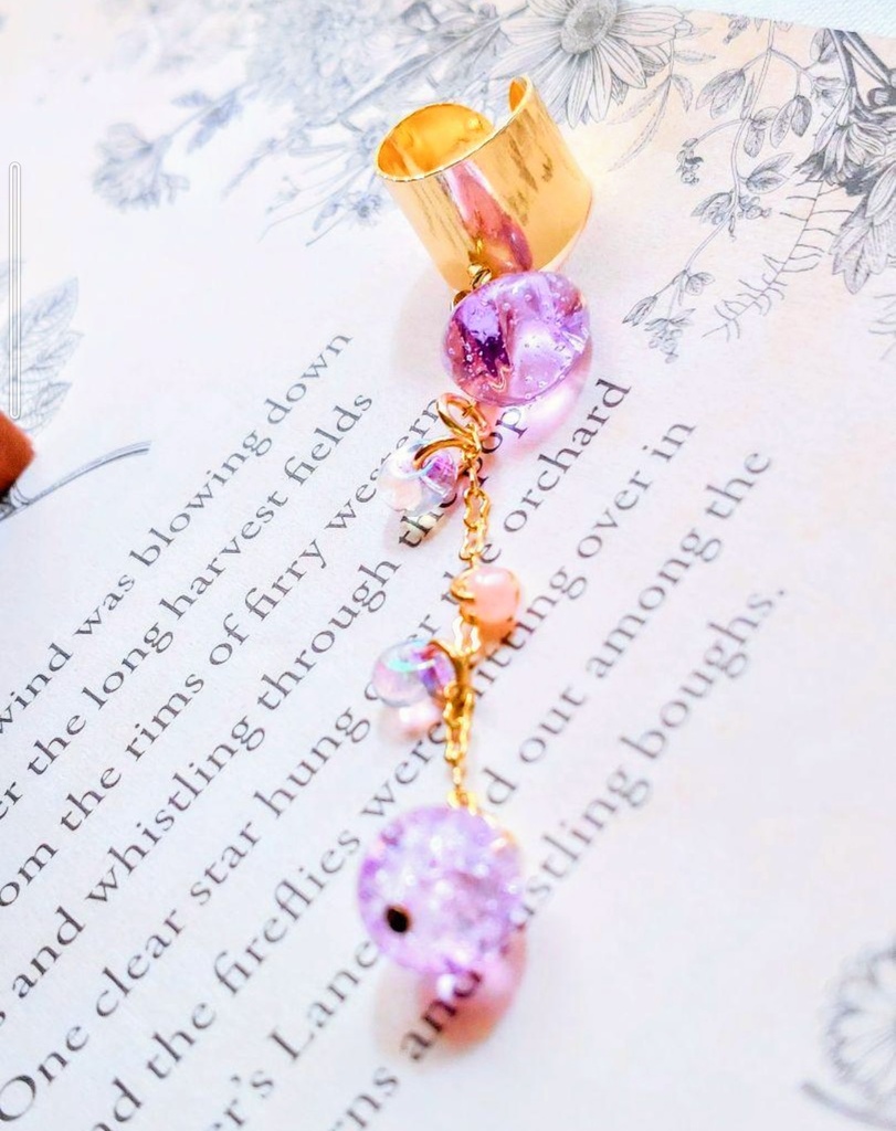 311職人ガラスとクラックガラス☆ハンドメイドイヤーカフ