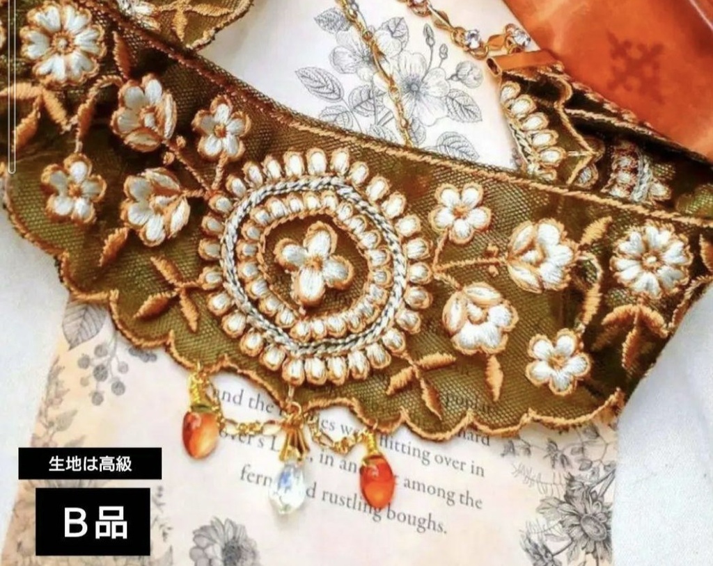 112B級品☆ヴィンテージ風刺繍リボンチョーカー♡クラシックロリィタアクセサリー