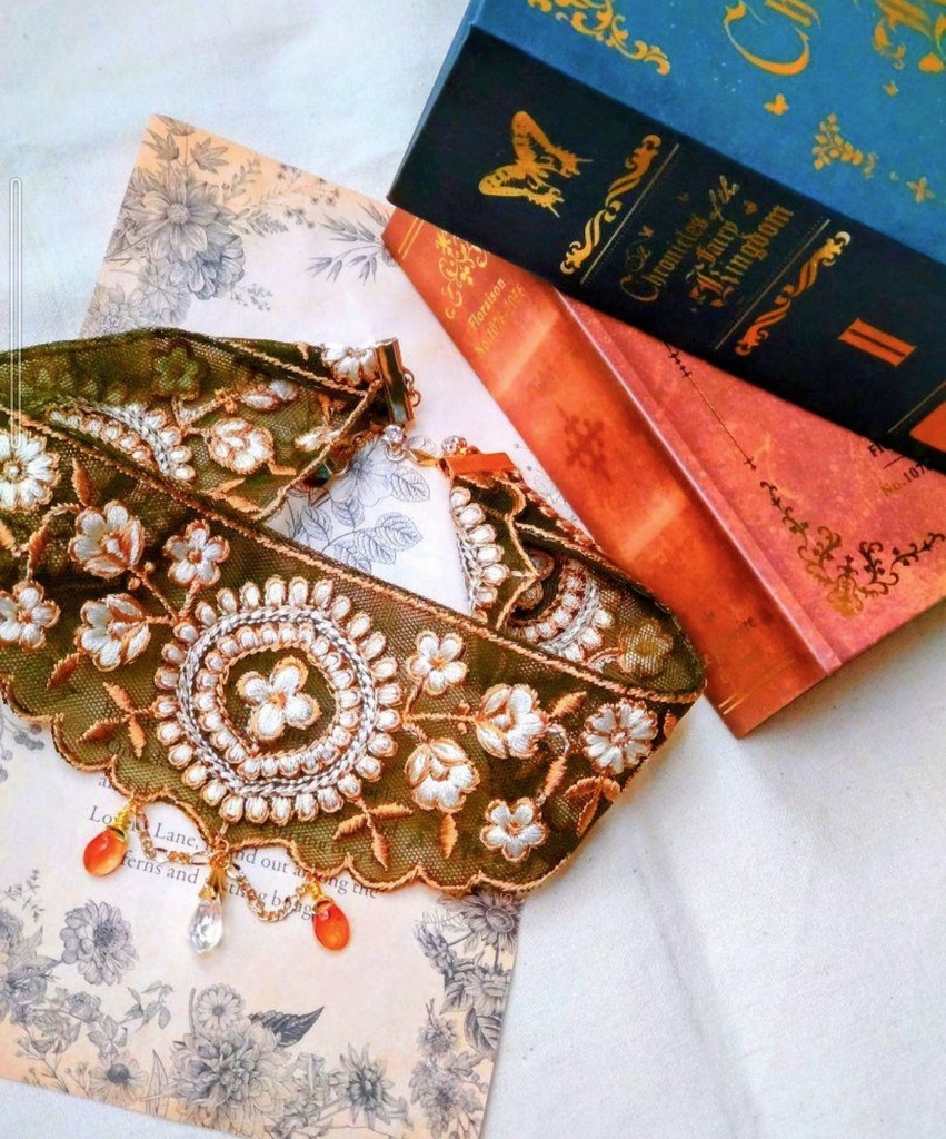 112B級品☆ヴィンテージ風刺繍リボンチョーカー♡クラシックロリィタアクセサリー