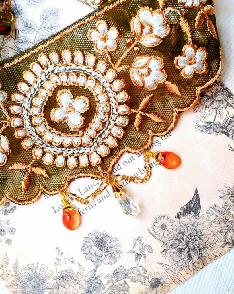 112B級品☆ヴィンテージ風刺繍リボンチョーカー♡クラシックロリィタアクセサリー