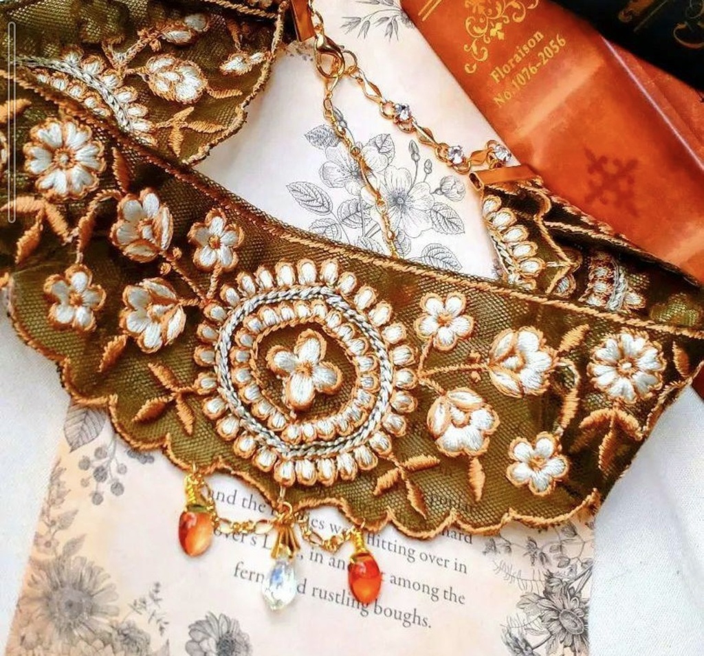 112B級品☆ヴィンテージ風刺繍リボンチョーカー♡クラシックロリィタアクセサリー