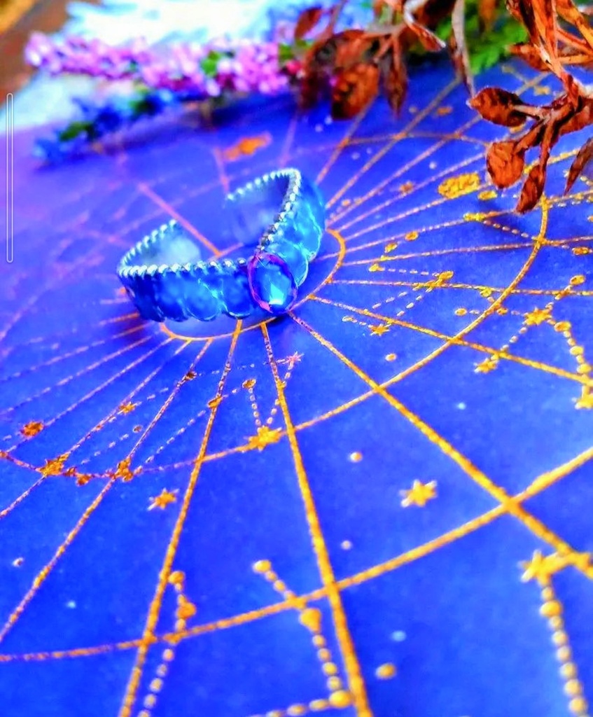 597蒼の魔法リング☆ハンドメイド指輪☆ブルー&パープル☆