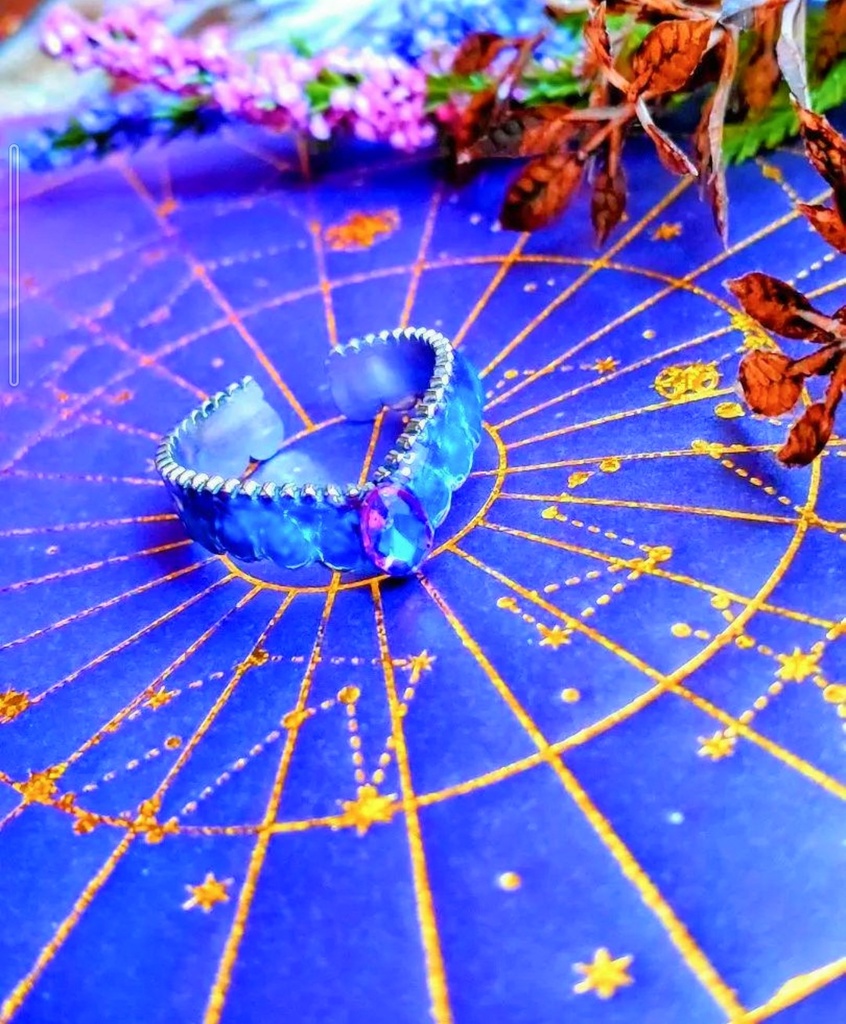 597蒼の魔法リング☆ハンドメイド指輪☆ブルー&パープル☆