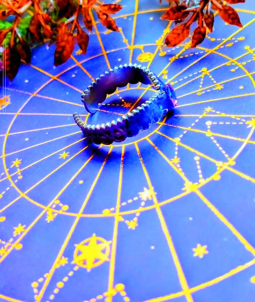 597蒼の魔法リング☆ハンドメイド指輪☆ブルー&パープル☆