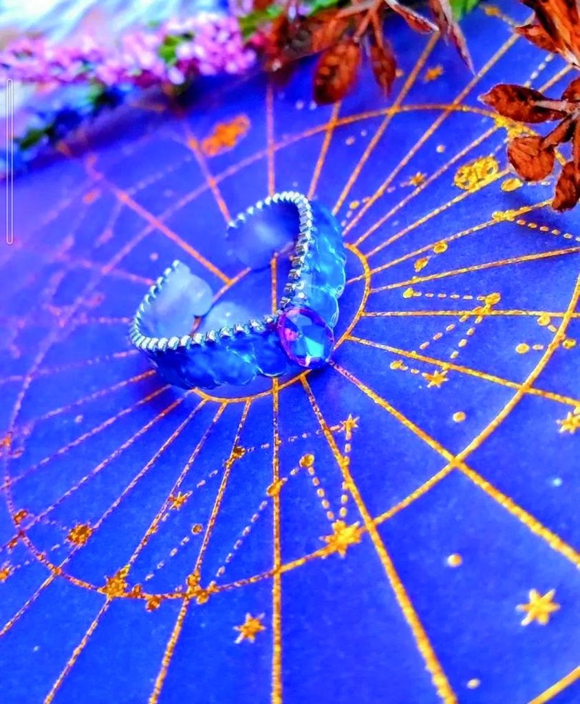 597蒼の魔法リング☆ハンドメイド指輪☆ブルー&パープル☆