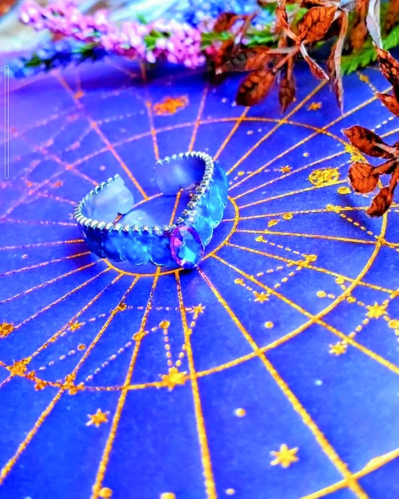 597蒼の魔法リング☆ハンドメイド指輪☆ブルー&パープル☆