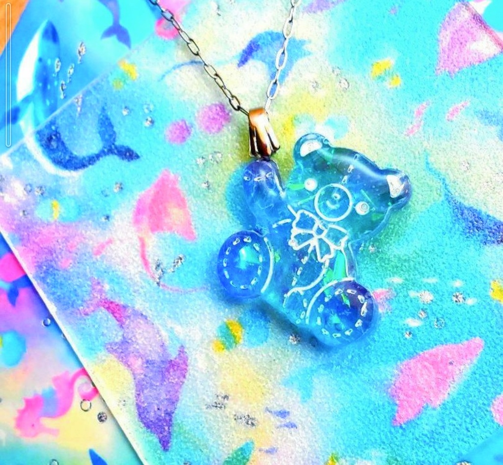 558テディベア水色ステンレス水色界隈☆地雷系ペンダント☆天使界隈☆くま☆クマ☆