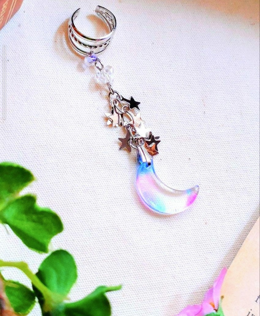 394星空に三日月☆ ハンドメイド パステルカラー イヤーカフ☆