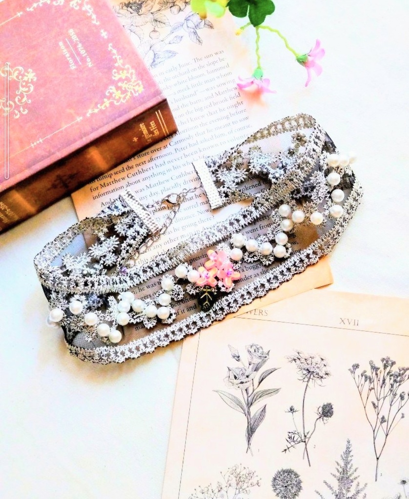 384チェコガラスのフラワーハンドメイドチョーカークラシックロリィタアクセサリー