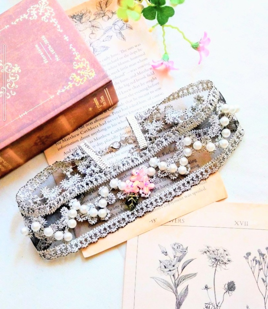 384チェコガラスのフラワーハンドメイドチョーカークラシックロリィタアクセサリー