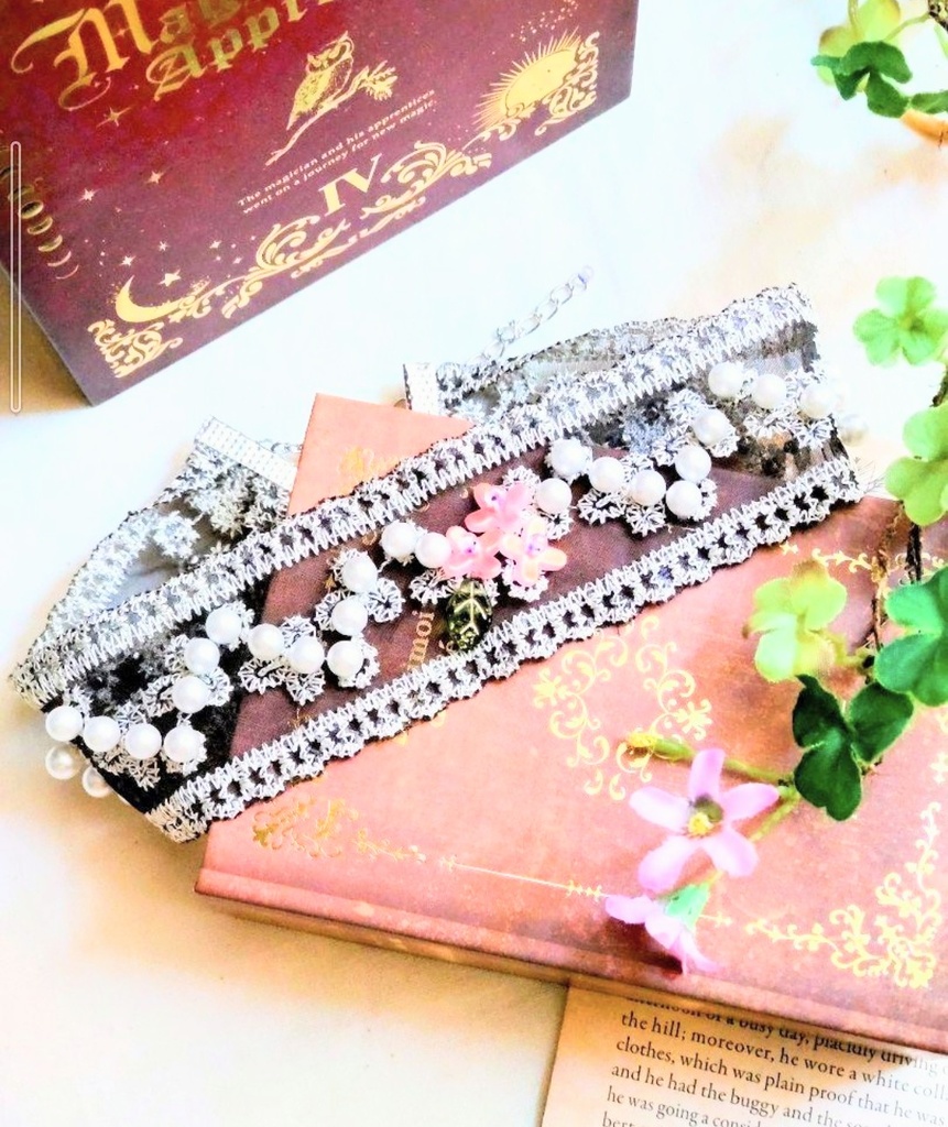 384チェコガラスのフラワーハンドメイドチョーカークラシックロリィタアクセサリー