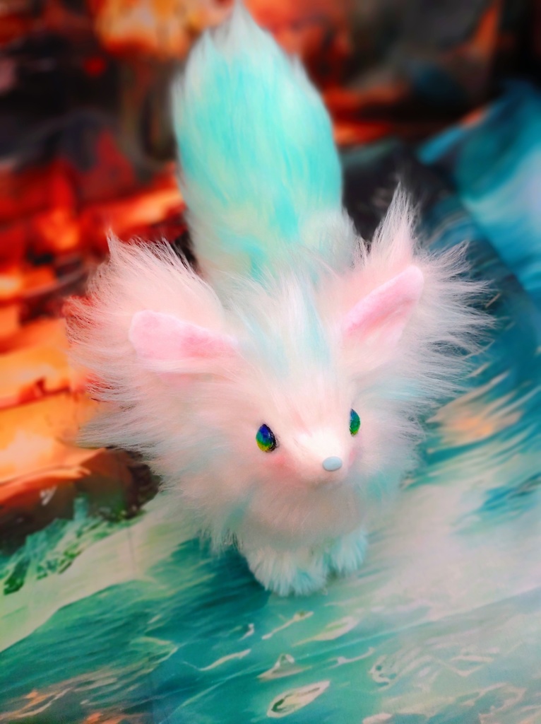 蓄光☆水魔法の狐☆アートドールartdollハンドメイドぬいぐるみfoxキツネ Fantasy JAPAN 人形