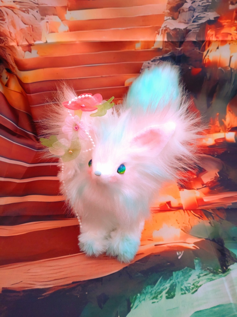 蓄光☆水魔法の狐☆アートドールartdollハンドメイドぬいぐるみfoxキツネ Fantasy JAPAN 人形