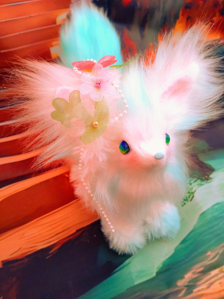 蓄光☆水魔法の狐☆アートドールartdollハンドメイドぬいぐるみfoxキツネ Fantasy JAPAN 人形