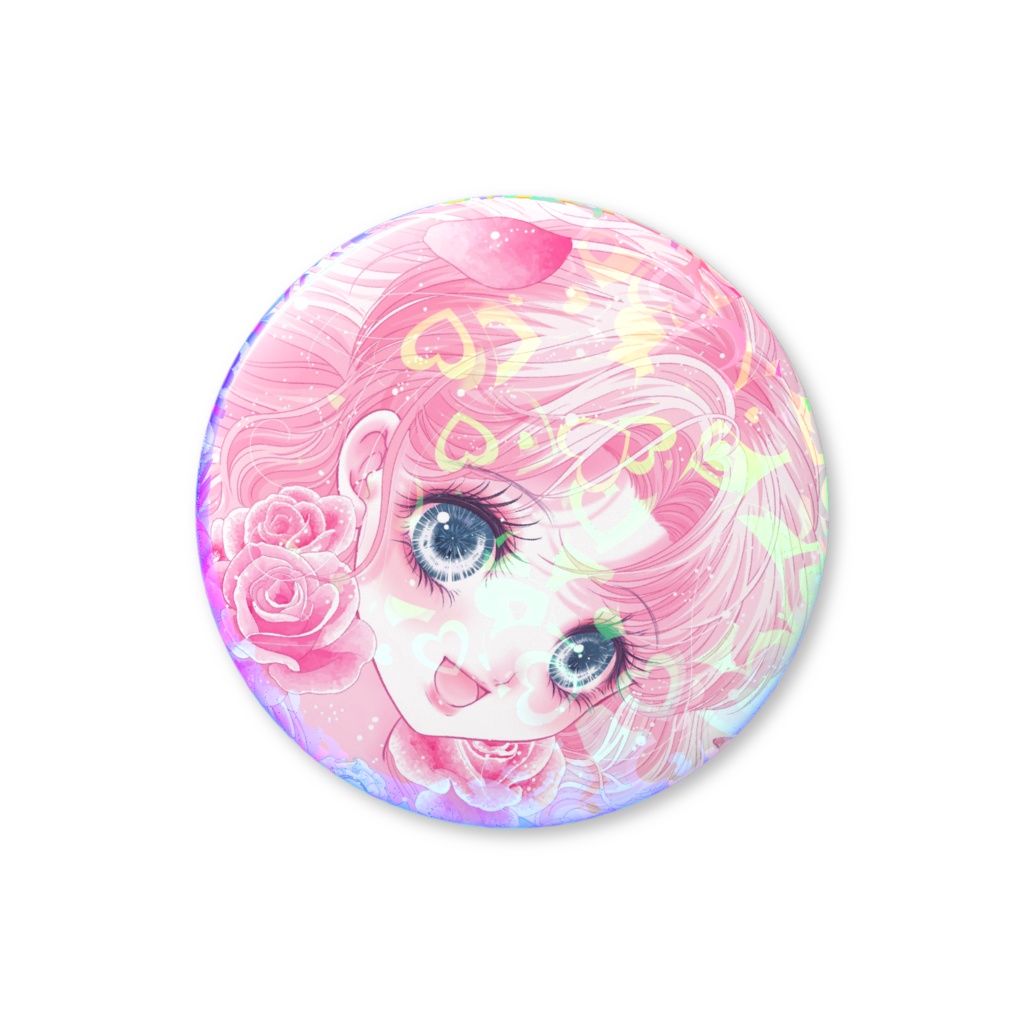 少女と花-ホログラム缶バッジ