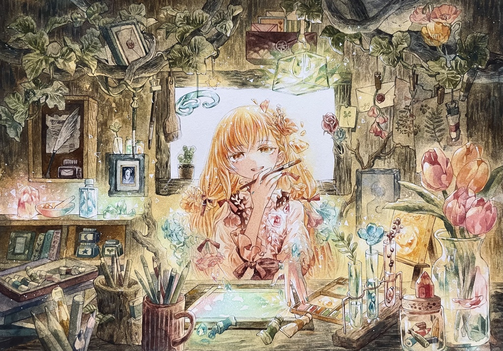 【額装原画】花宿りの部屋