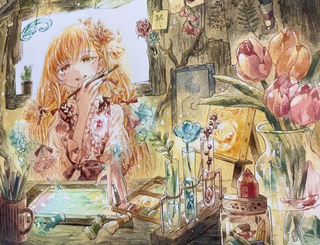 【額装原画】花宿りの部屋