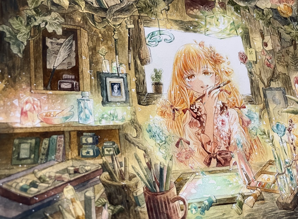 【額装原画】花宿りの部屋