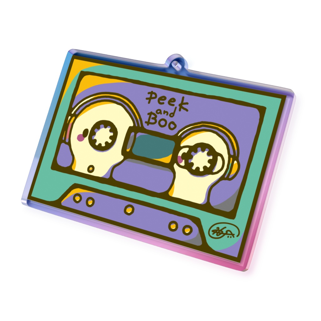 個展作品 カセットテープ(緑)オーロラアクリルキーホルダー