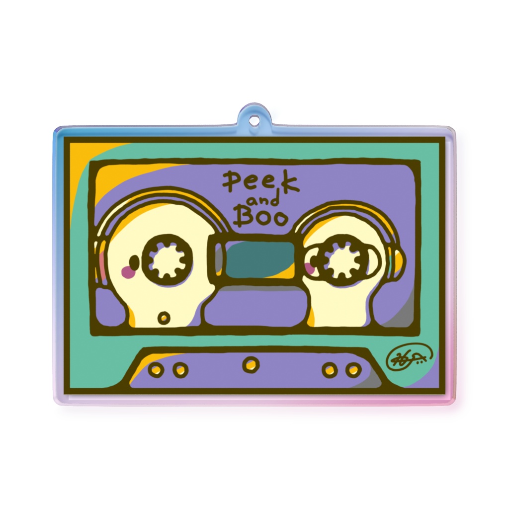 個展作品 カセットテープ(緑)オーロラアクリルキーホルダー