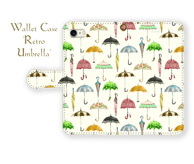 レトロな傘の手帳型スマホケースA