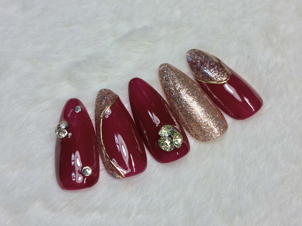 大人エレガント /  カシスレッド×ピンクゴールドネイル