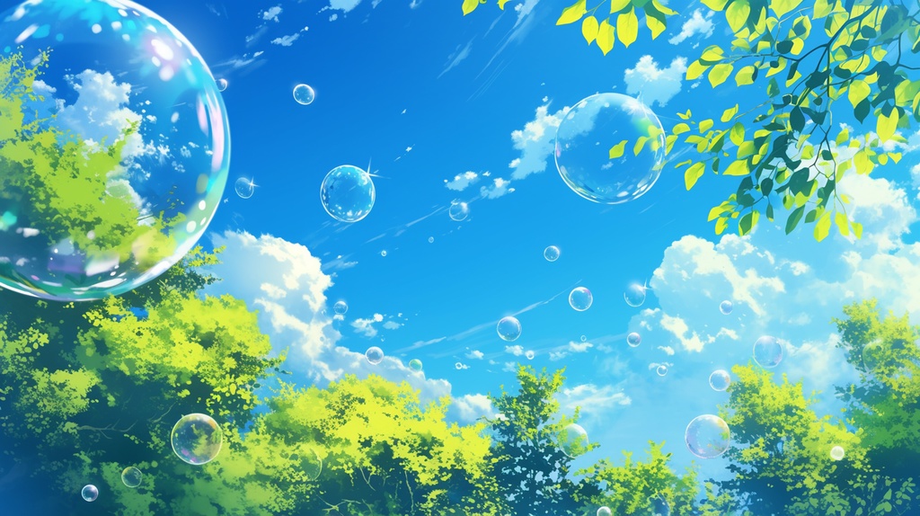 【フリー素材】空に舞うしゃぼん玉