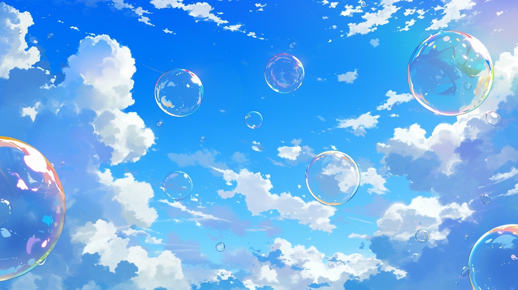 【フリー素材】空に舞うしゃぼん玉