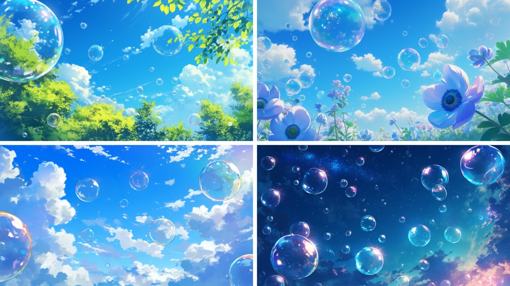 【フリー素材】空に舞うしゃぼん玉