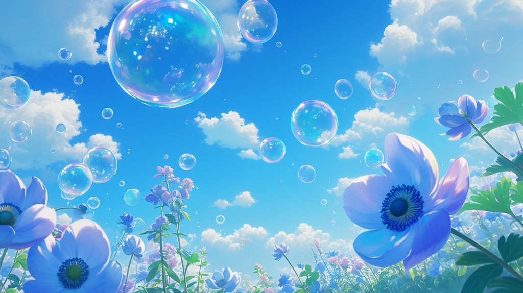 【フリー素材】空に舞うしゃぼん玉
