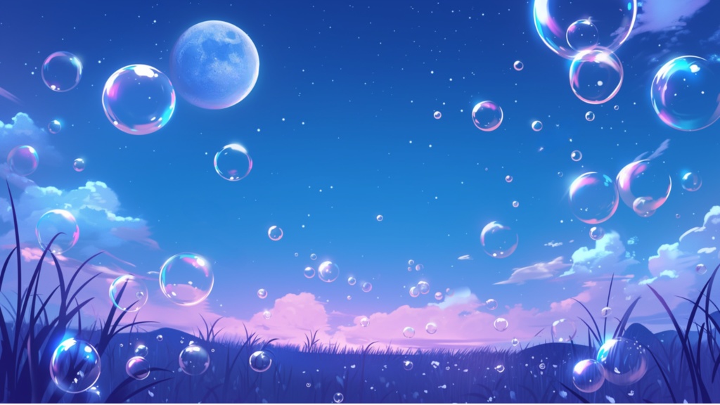 【フリー素材】空に舞うしゃぼん玉(夜)