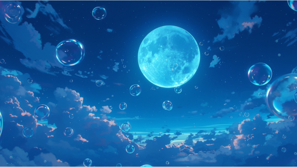 【フリー素材】空に舞うしゃぼん玉(夜)