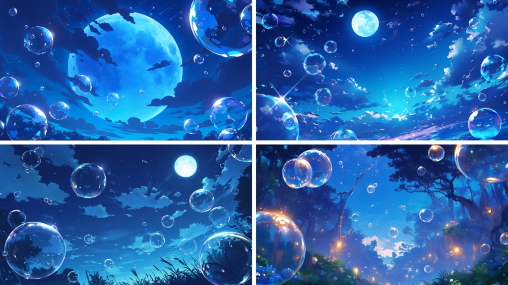 【フリー素材】空に舞うしゃぼん玉(夜)