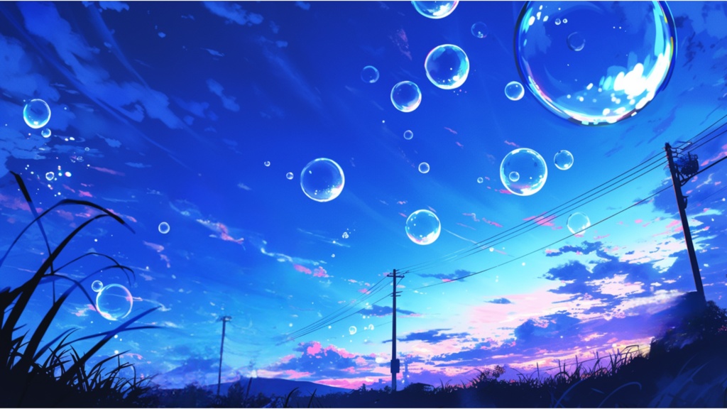 【フリー素材】空に舞うしゃぼん玉(夜)