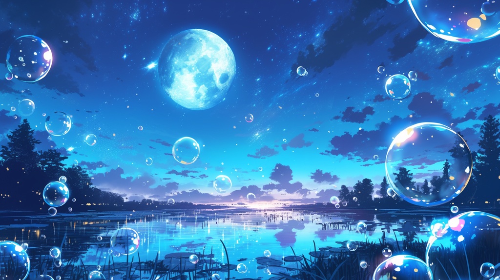 【フリー素材】空に舞うしゃぼん玉(夜)