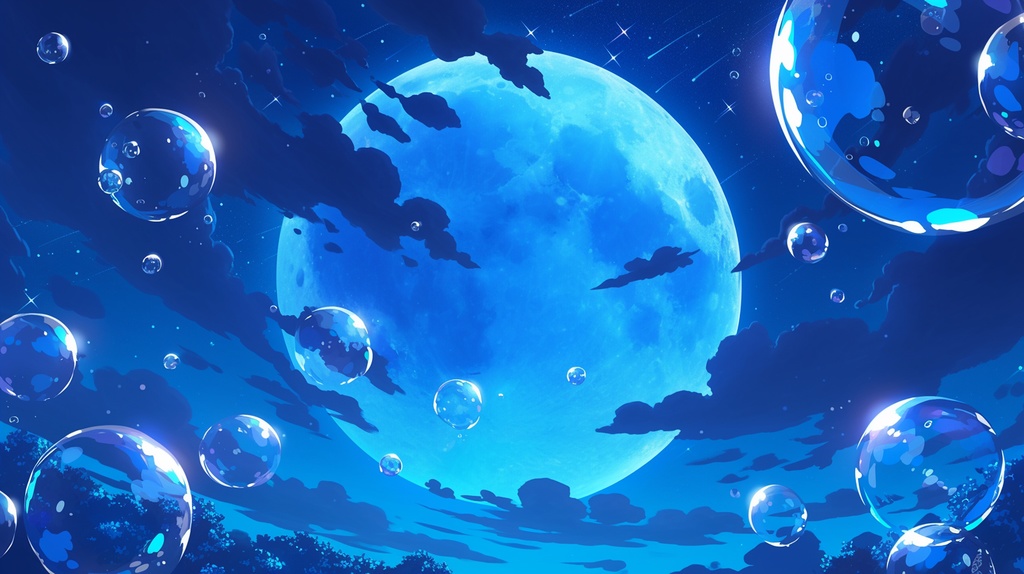 【フリー素材】空に舞うしゃぼん玉(夜)