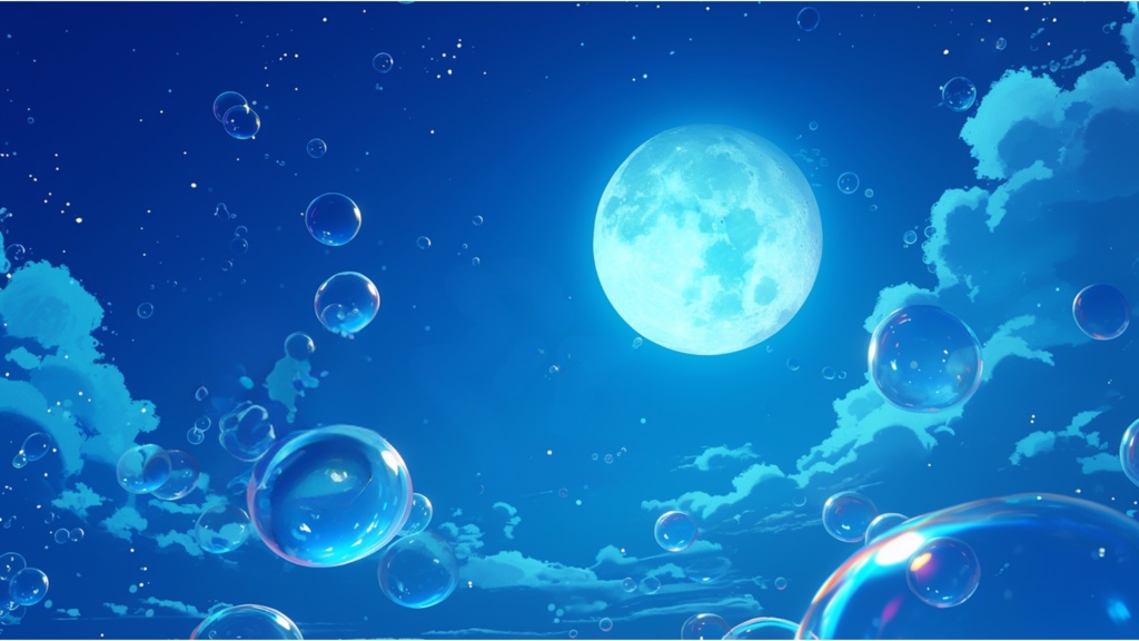 【フリー素材】空に舞うしゃぼん玉(夜)