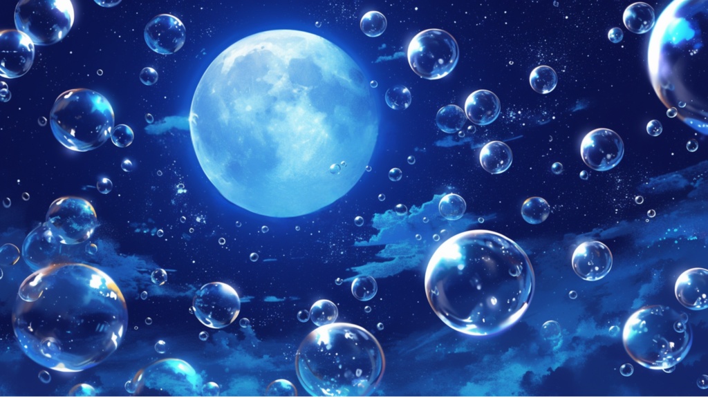 【フリー素材】空に舞うしゃぼん玉(夜)