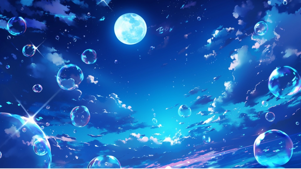 【フリー素材】空に舞うしゃぼん玉(夜)