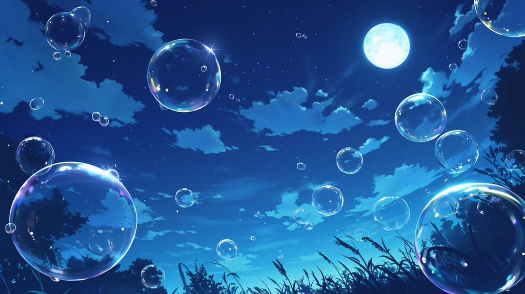 【フリー素材】空に舞うしゃぼん玉(夜)