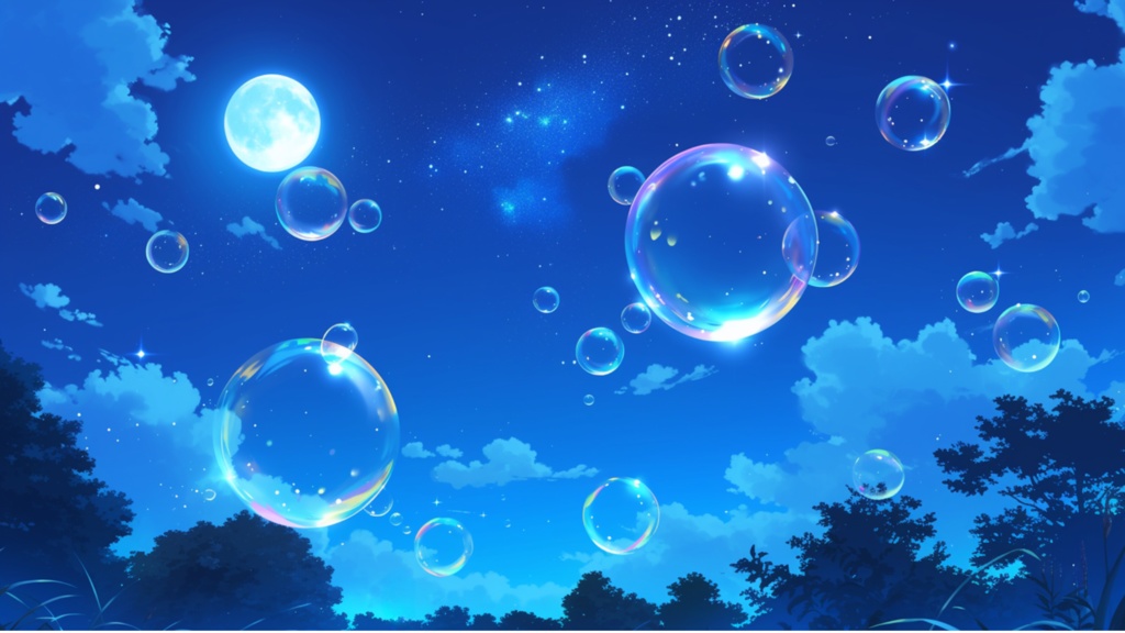 【フリー素材】空に舞うしゃぼん玉(夜)