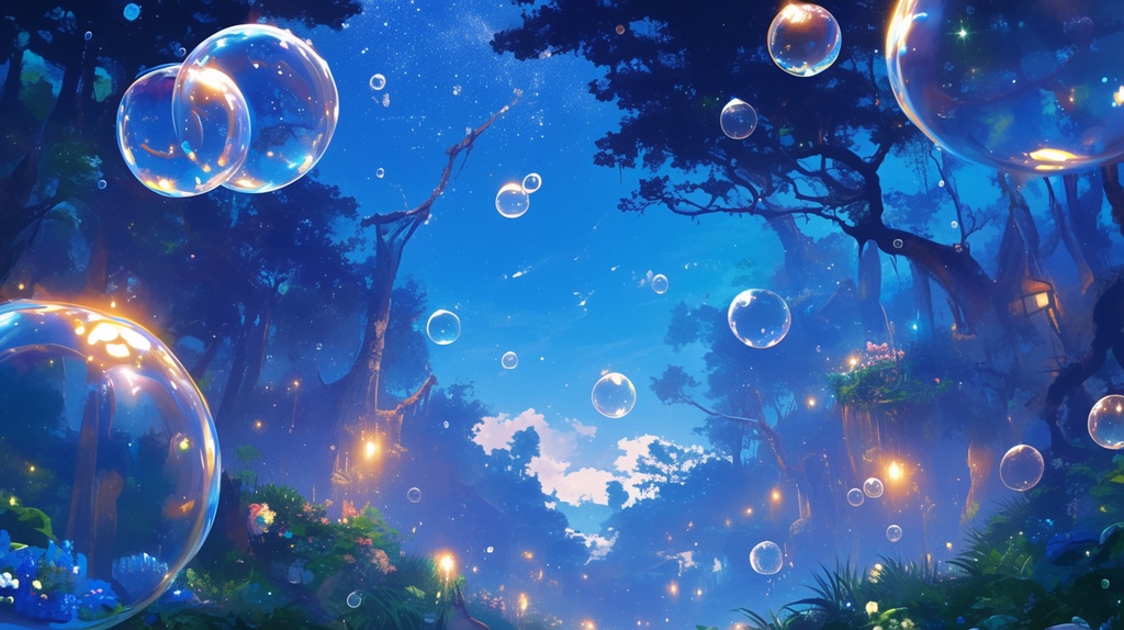 【フリー素材】空に舞うしゃぼん玉(夜)