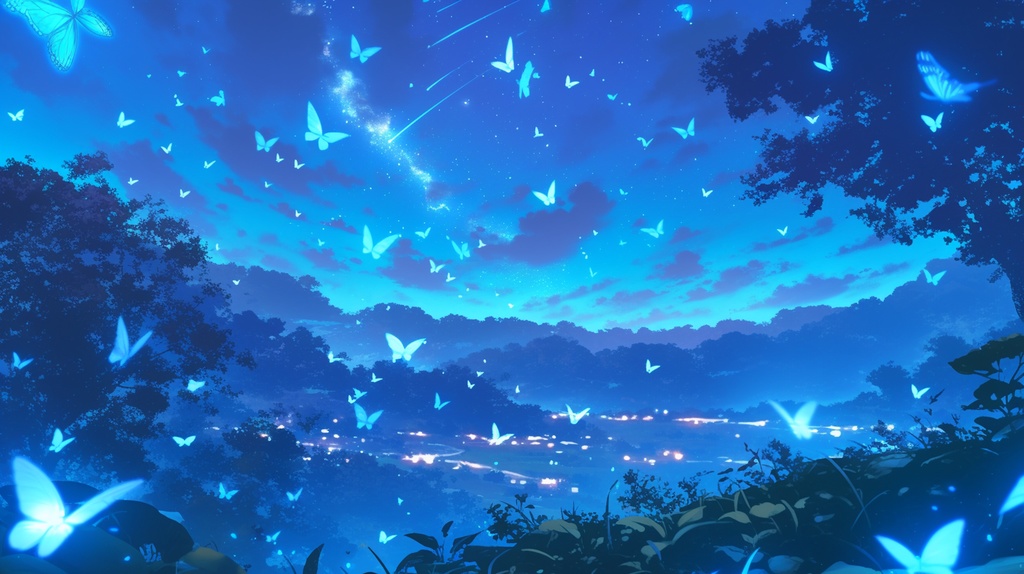 【フリー素材】空に舞う青いチョウ