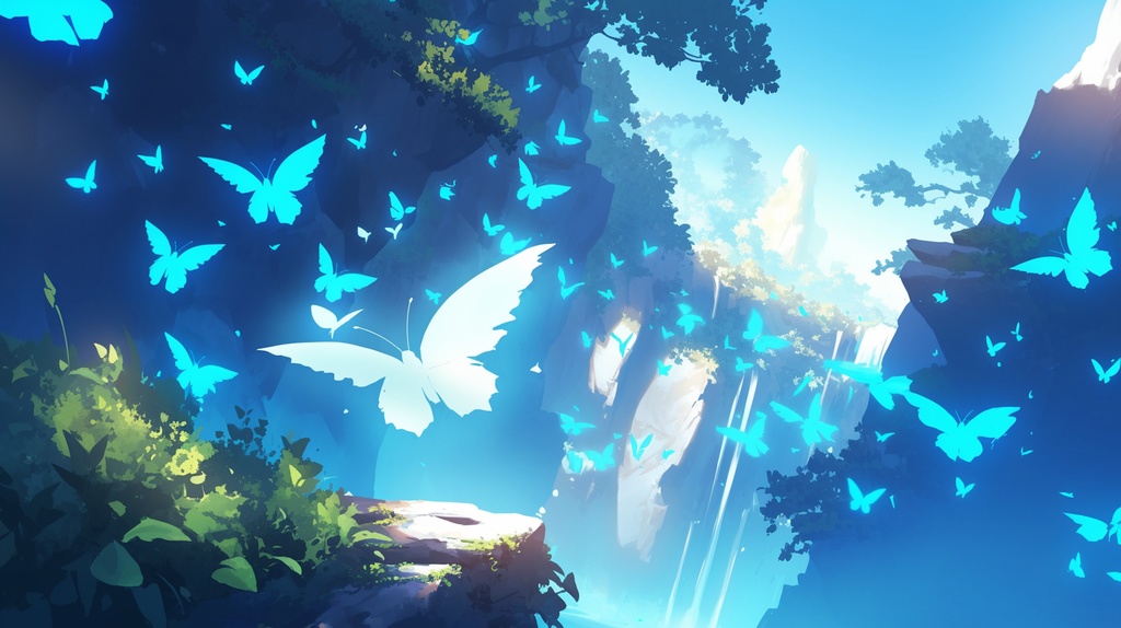 【フリー素材】空に舞う青いチョウ