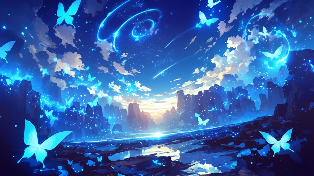 【フリー素材】空に舞う青いチョウ