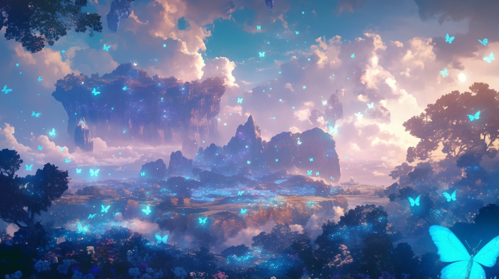 【フリー素材】空に舞う青いチョウ