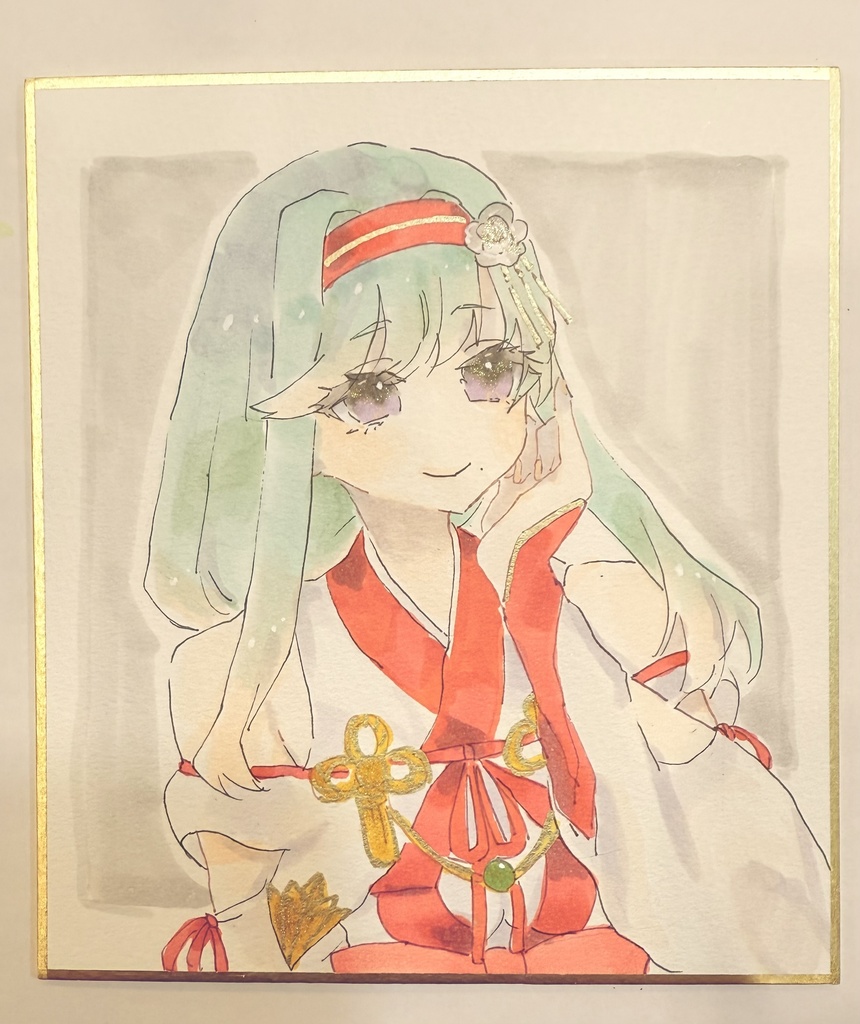 ヘブバン　手描きミニ色紙（13.6㎝×12㎝）　巫女室伏