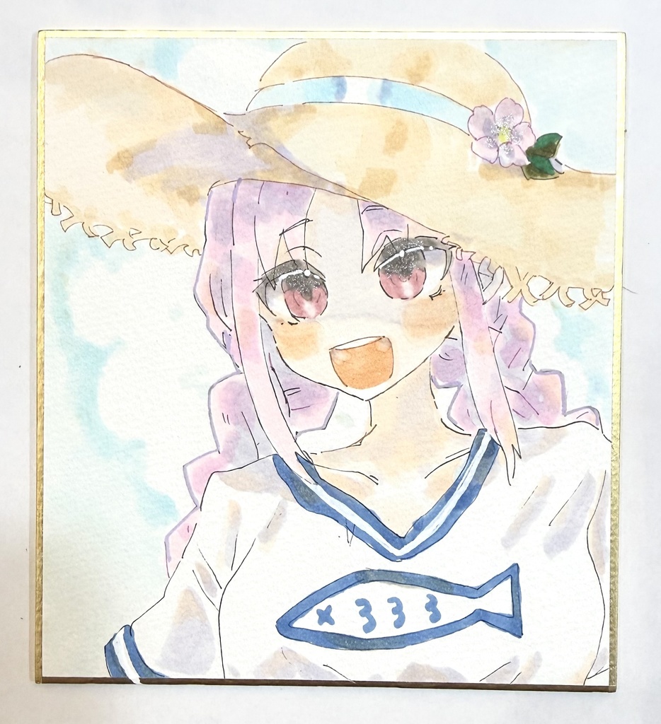 ヘブバン　手描きミニ色紙（13.6㎝×12㎝）　タマ水着