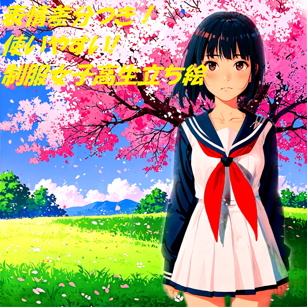 【立ち絵素材】Visual Novel Character Pack - 制服女子高生フル立ち絵+表情差分9種
